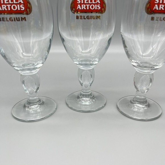 Stella Artois Chalice Beer Glasses Gold Rim 33cl  Set of 3 Barware Man Cave EUC - Picture 2 of 10